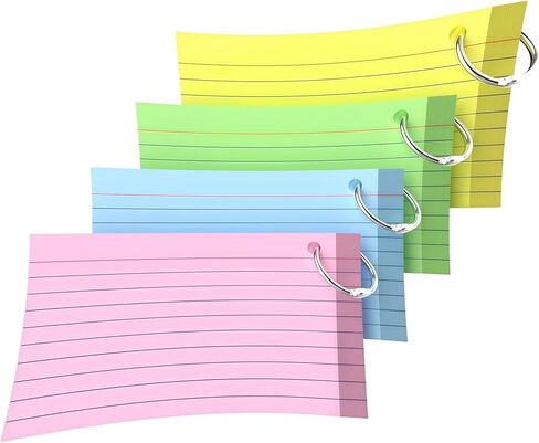 3x5 Inch-200 Count Index Cards with Key Ring, 4 Color Colored (50 Sheets Each) Flash Cards,Students, Teachers, Study Note Cards,table Note Taking for Office Home School in Saudi Arabia