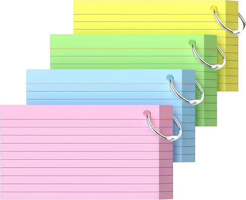 3x5 Inch-200 Count Index Cards with Key Ring, 4 Color Colored (50 Sheets Each) Flash Cards,Students, Teachers, Study Note Cards,table Note Taking for Office Home School in Saudi Arabia
