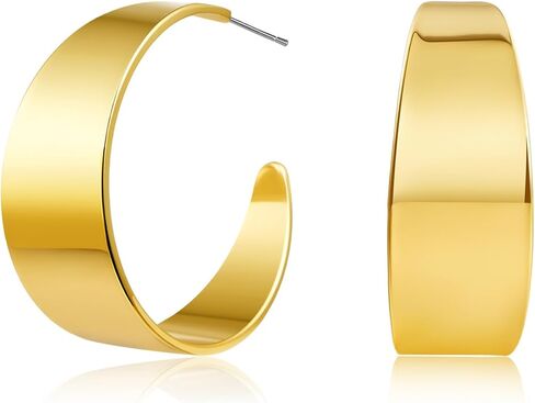 أقراط ذهبية مكتنزة لا تسبب الحساسية سميكة للنساء أقراط واسعة مطلية بالذهب عيار 18 قيراط مع عمود من الفضة الإسترليني in Kuwait