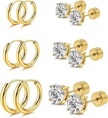 Hypoallergenic Stud Hoop Earrings for Women, Surgical Stainless Steel, Small Flat Back, Silver, Cartilage Piercing Jewelry Set in Saudi Arabia