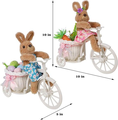 Juegoal Set of 2 Easter Tabletop Decorations Bunny Couple, 10" Rabbits Ride Bike, Cute Animal Figurine Gift, Easter Basket Filler Spring Home Kitchen Room Ornament in Saudi Arabia
