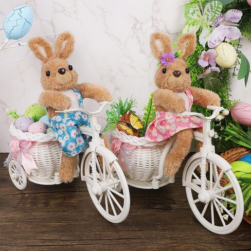 Juegoal Set of 2 Easter Tabletop Decorations Bunny Couple, 10" Rabbits Ride Bike, Cute Animal Figurine Gift, Easter Basket Filler Spring Home Kitchen Room Ornament in Saudi Arabia