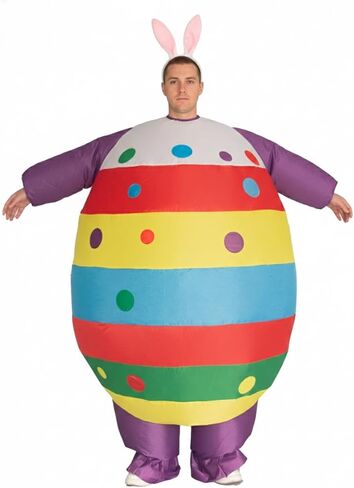 Inflatable Easter Egg Costume for Adults, Rainbow Color Blow Up Egg Suit with Bunny Ears, Funny Easter Bunny Cosplay Outfit for Easter Party, Parade, Spring Festival Cosplay in Saudi Arabia