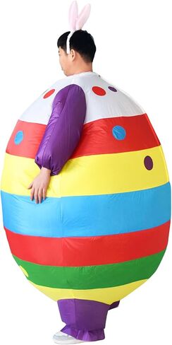 Inflatable Easter Egg Costume for Adults, Rainbow Color Blow Up Egg Suit with Bunny Ears, Funny Easter Bunny Cosplay Outfit for Easter Party, Parade, Spring Festival Cosplay in Saudi Arabia