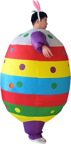 Inflatable Easter Egg Costume for Adults, Rainbow Color Blow Up Egg Suit with Bunny Ears, Funny Easter Bunny Cosplay Outfit for Easter Party, Parade, Spring Festival Cosplay in Saudi Arabia