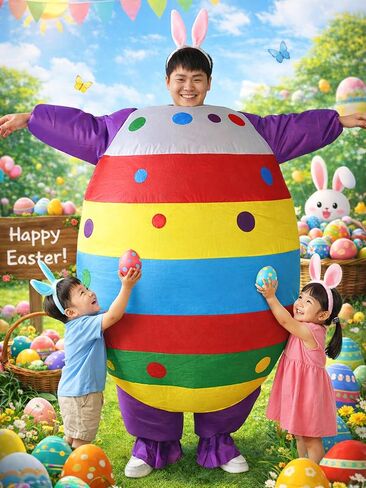Inflatable Easter Egg Costume for Adults, Rainbow Color Blow Up Egg Suit with Bunny Ears, Funny Easter Bunny Cosplay Outfit for Easter Party, Parade, Spring Festival Cosplay in Saudi Arabia