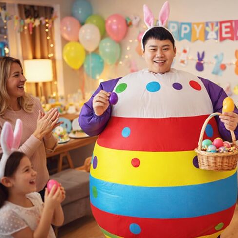 Inflatable Easter Egg Costume for Adults, Rainbow Color Blow Up Egg Suit with Bunny Ears, Funny Easter Bunny Cosplay Outfit for Easter Party, Parade, Spring Festival Cosplay in Saudi Arabia