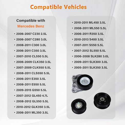 Belt Tensioner with Idler Pulleys & Belt Replacement for 2006-2011 Mercedes Benz C230 C280 C300 C350 CLK350 E350 GL450 ML350 ML550 S550 SLK350 Replace # 2722000270 6pk2404 in Kuwait
