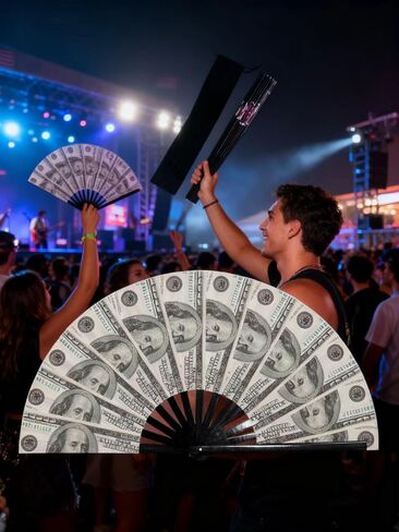 أكوام المال/مروحة المال، مراوح تزيينية قابلة للطي، مروحة فرقعة للرقص الخطي، EDM Music Festival Club Event Party Dance Concert Wedding Saloon Cosplay (بالدولار) in Kuwait