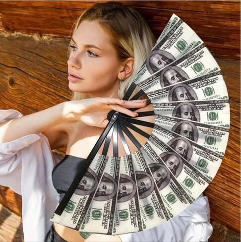 أكوام المال/مروحة المال، مراوح تزيينية قابلة للطي، مروحة فرقعة للرقص الخطي، EDM Music Festival Club Event Party Dance Concert Wedding Saloon Cosplay (بالدولار) in Kuwait