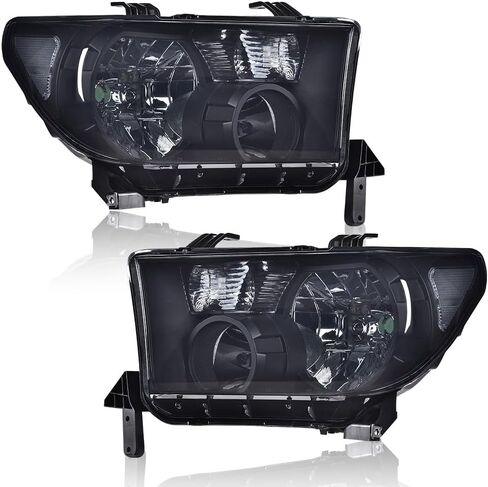 G-PLUS Headlights Compatible with Toyota Tundra 2007-2013/Compatible with Toyota Sequoia 2008-2017 Headlamps Pair Halogen Clear Lens Chrome Housing Amber Reflector,faros delanteros in Saudi Arabia