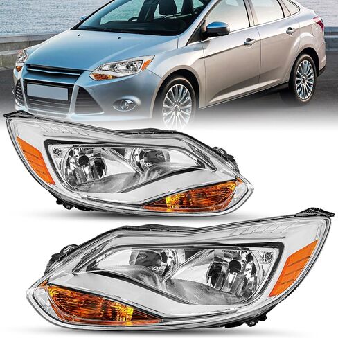 SOCKIR Chrome Housing Headlight Assembly Fit for 2012-2014 Ford Focus OE Factory Style Headlamp Left Driver and Right Passenger Side in Saudi Arabia
