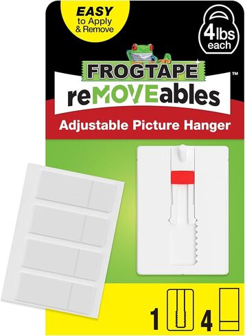 شماعة صور قابلة للتعديل من FrogTape قابلة للإزالة، مجموعة تعليق صور خالية من التلف بدون أظافر للإطارات، ديكور عيد الميلاد، مرايا، تحمل ما يصل إلى 4 أرطال، تتضمن شماعة بيضاء واحدة و4 أشرطة لاصقة in Kuwait