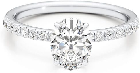 GLAM AND GEMS 1/4 قيراط من الألماس و2 1/3 قيراط من قطع المويسانتي البيضاوي خاتم الخطوبة للنساء من الذهب الأبيض أو الوردي عيار 14 قيراط (G-H، VS، cttw) خاتم وعد الذكرى السنوية مقاس 5.5 إلى 7 in Kuwait