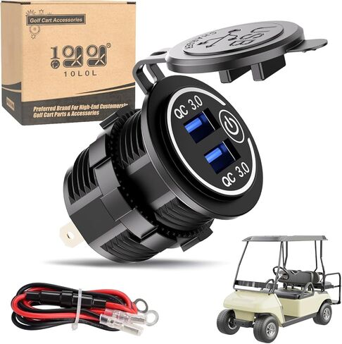 Universal Quick Charge 3.0 Dual USB Charger Socket for Car Truck Golf Cart UTV ATV Boat, Waterproof USB Charging Port, 12V Input in Kuwait