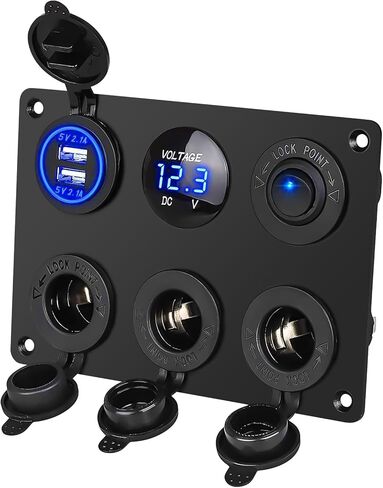 Linkstyle 12V Cigarette Socket Panel, 3-Socket Cigarette Lighter Splitter & 12V 4.2A Dual USB Car Socket & LED Lighted ON Off Rocker Toggle Switch Panel with LED Voltmeter for Truck Car Marine Boat RV in Kuwait