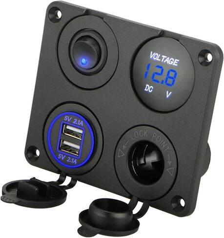Linkstyle 12V Cigarette Socket Panel, 3-Socket Cigarette Lighter Splitter & 12V 4.2A Dual USB Car Socket & LED Lighted ON Off Rocker Toggle Switch Panel with LED Voltmeter for Truck Car Marine Boat RV in Saudi Arabia