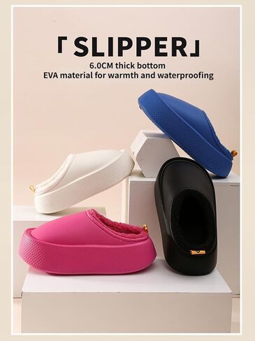 Women Fur Lined Solid Color Soft Slippers Warm Fuzzy Slippers Winter Waterproof Indoor Outdoor Slipper in Saudi Arabia