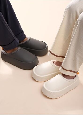 Women Fur Lined Solid Color Soft Slippers Warm Fuzzy Slippers Winter Waterproof Indoor Outdoor Slipper in Saudi Arabia