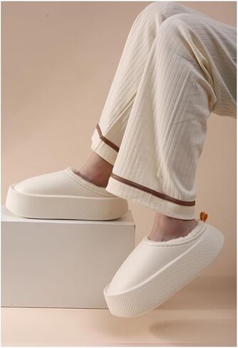 Women Fur Lined Solid Color Soft Slippers Warm Fuzzy Slippers Winter Waterproof Indoor Outdoor Slipper in Saudi Arabia