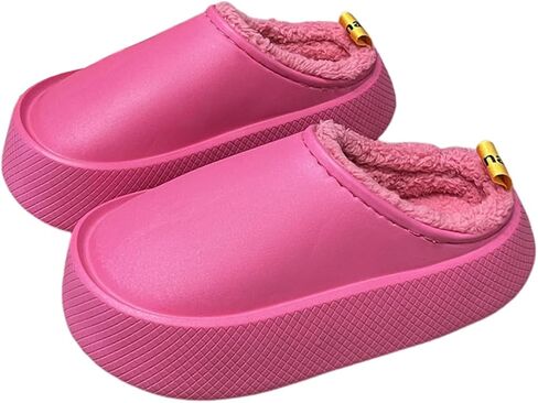 Women Fur Lined Solid Color Soft Slippers Warm Fuzzy Slippers Winter Waterproof Indoor Outdoor Slipper in Saudi Arabia