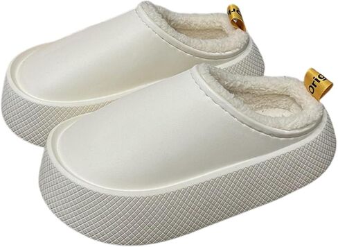 Women Fur Lined Solid Color Soft Slippers Warm Fuzzy Slippers Winter Waterproof Indoor Outdoor Slipper in Saudi Arabia