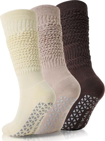 MEIKAN 3 أزواج من جوارب البيلاتيس النسائية، جوارب قطنية متوسطة الساق غير قابلة للانزلاق لليوجا والباري in Kuwait