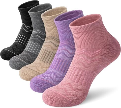 iCamter 5 أزواج من جوارب صوف ميرينو للمشي لمسافات طويلة للنساء والرجال وسادة سميكة جوارب الجري الرياضية للكاحل الربعي in Kuwait