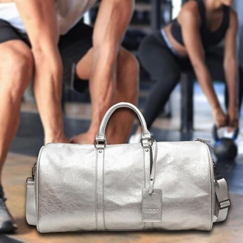 Sports Gym Bag Overnight Bag Large Shoulder Bag Adjustable Shoulder Strap Business Travel Bag Carry on Bag for Outdoor Travel, Silver in Saudi Arabia