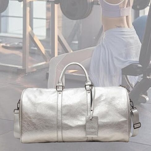 Sports Gym Bag Overnight Bag Large Shoulder Bag Adjustable Shoulder Strap Business Travel Bag Carry on Bag for Outdoor Travel, Silver in Saudi Arabia