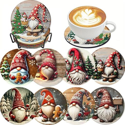 8 PCS Easter Bunny Diamond Art Coaster Kits with Holder - Vintage Diamond Painting for Adults Beginners - 5D Gem Art Dots Paintings with Cork Pads - Crafts Supplies in Kuwait