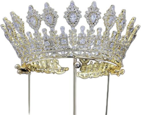 تيجان زفاف فاخرة كبيرة 5A مكعب زركونيا مستديرة تاج ملكة النساء ضخمة الأميرة الملكة تاج كريستال عقال كبير إكسسوارات الشعر الزفاف in Kuwait