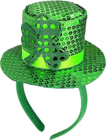St. Patrick's Day Green Mini Top Hat Headband Irish Sequin Shamrock Leprechaun Hat Headband Saint Patty's Day Accessories for Men Women in Kuwait
