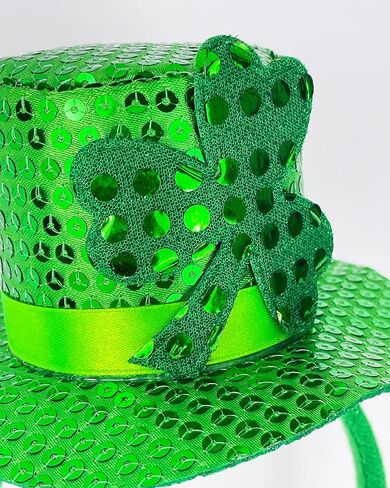 St. Patrick's Day Green Mini Top Hat Headband Irish Sequin Shamrock Leprechaun Hat Headband Saint Patty's Day Accessories for Men Women in Kuwait