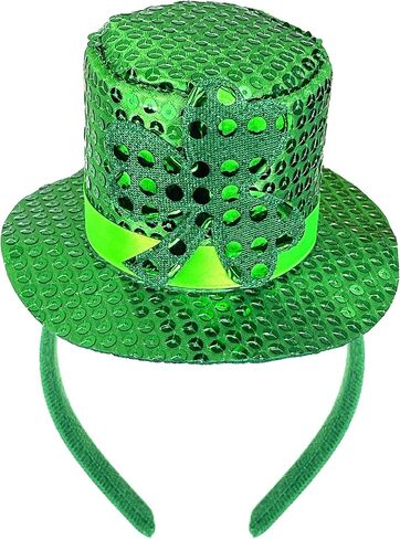 St. Patrick's Day Green Mini Top Hat Headband Irish Sequin Shamrock Leprechaun Hat Headband Saint Patty's Day Accessories for Men Women in Kuwait