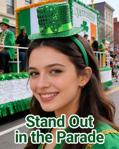 St. Patrick's Day Green Mini Top Hat Headband Irish Sequin Shamrock Leprechaun Hat Headband Saint Patty's Day Accessories for Men Women in Kuwait