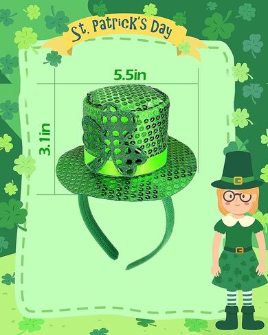 St. Patrick's Day Green Mini Top Hat Headband Irish Sequin Shamrock Leprechaun Hat Headband Saint Patty's Day Accessories for Men Women in Kuwait