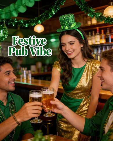 St. Patrick's Day Green Mini Top Hat Headband Irish Sequin Shamrock Leprechaun Hat Headband Saint Patty's Day Accessories for Men Women in Kuwait