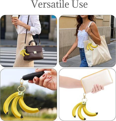 سلسلة مفاتيح من جلد الموز - سلاسل مفاتيح فواكه من جلد البولي يوريثان نابض بالحياة مع إبزيم معدني، ملحق حقيبة للنساء، قلادة محفظة، قلادة حقيبة مدرسية، هدية للنساء ومحبي الحلي الرقيقة in Kuwait