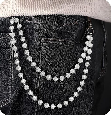Men's Punk Pants Chains Wallet Chain with Rhinestones, Layered Jeans Key Chain Pocket Chains Gifts for Men Women in Saudi Arabia