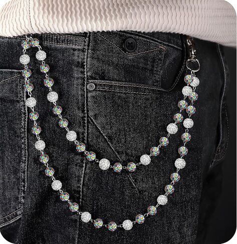 Men's Punk Pants Chains Wallet Chain with Rhinestones, Layered Jeans Key Chain Pocket Chains Gifts for Men Women in Saudi Arabia