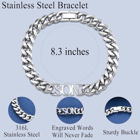 سوار رجالي للأولاد في سن المراهقة للأب والأب والعم والزوج والأب والابن والزوج وابن الأخ والأخ، 9 مم من الفولاذ المقاوم للصدأ الكوبي سلسلة ربط سوار مجوهرات عيد الحب الأب عيد الميلاد هدايا التخرج in Kuwait