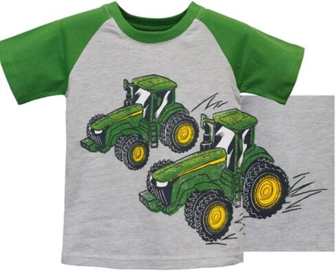 تي شيرت John Deere رمادي أخضر قصير الأكمام بجرارات مزدوجة مقاسات 2T 3T 4T in Saudi Arabia