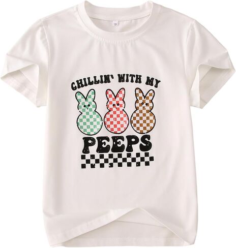 CM C&M WODRO Boy Girl Easter Bunny T-Shirt Chillin' with My Peeps Shirt Short Sleeve Kid Funny Happy Easter Graphic Tees Tops in Saudi Arabia