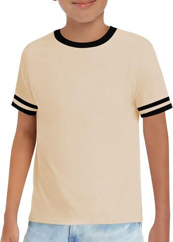 Haloumoning Boys Short Sleeve T Shirts Kids Summer Crewneck Color Block Tops Fashion Tees 5-14 Years in Saudi Arabia