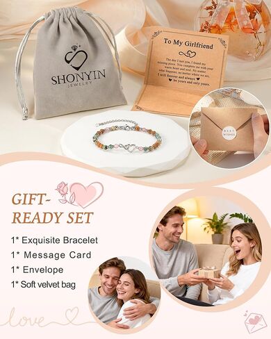 Shonyin Everlasting Heart Bracelet for Her Girlfriend Women Gifts with Meaningful Card Valentines Birthday Christmas in Saudi Arabia