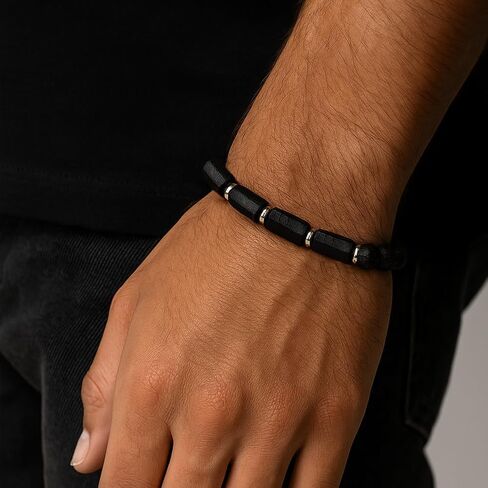 Black Tourmaline Bracelet - Handmade Natural Stone 5 pc Black Tourmaline - Lava Rock Beads w/Gold Charm - Men's and Women's Jewelry in Saudi Arabia
