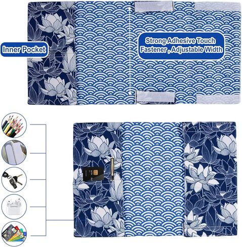 غلاف كتاب ورقي الغلاف مع نمط زهرة اللوتس، أغلفة الكتب للأغلفة الورقية، غطاء غبار للكتب من القماش الناعم القابل للتعديل مع إشارة مرجعية للجيب لهدايا محبي الكتب in Kuwait