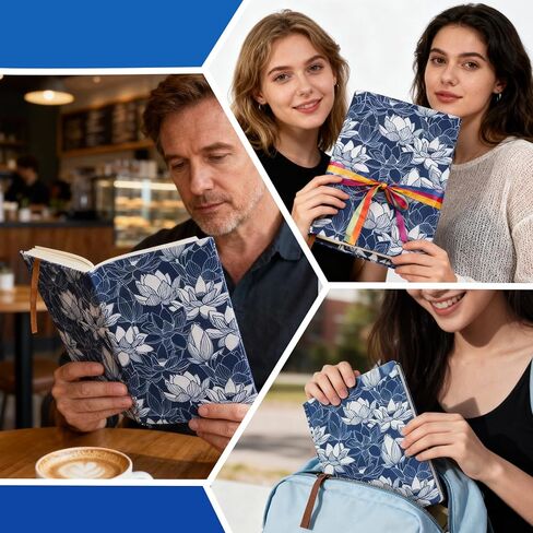 غلاف كتاب ورقي الغلاف مع نمط زهرة اللوتس، أغلفة الكتب للأغلفة الورقية، غطاء غبار للكتب من القماش الناعم القابل للتعديل مع إشارة مرجعية للجيب لهدايا محبي الكتب in Kuwait
