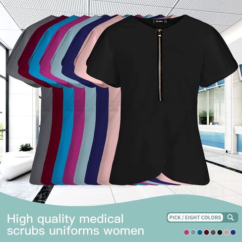 Women Scrub Top Workwear V-Neck with Zipper Women Medical Uniform Shirt for Doctors in Saudi Arabia